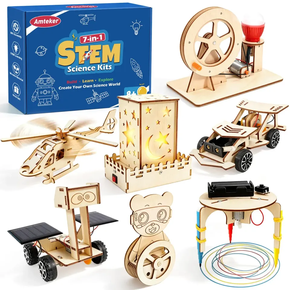 Amteker Kit Scientifico 7 in 1 in Legno per Bambini 8+