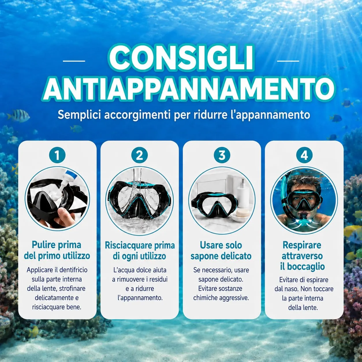 Kaefuys set snorkeling maschera subacquea 180°