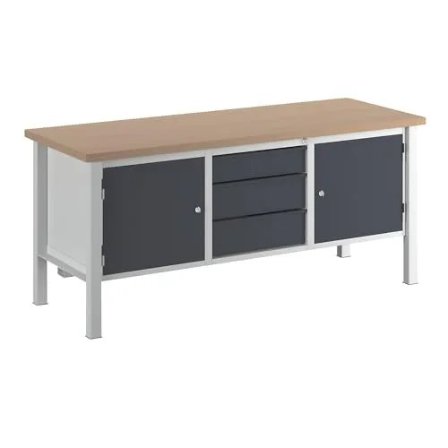 Kaiserkraft Banco da Lavoro Faggio 2000 mm 3 Cassetti 2 Ante