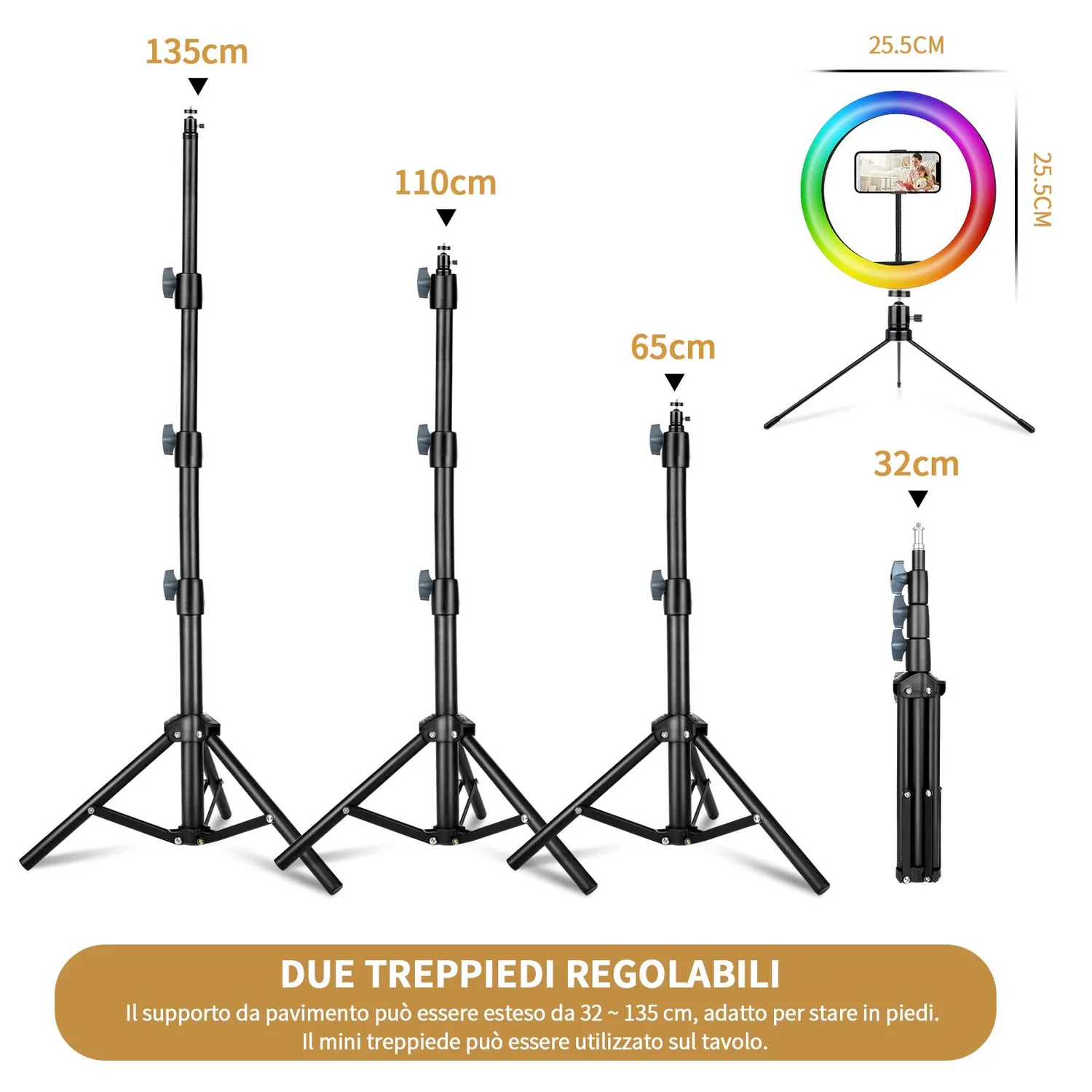 Action luce ad anello LED RGB 10 pollici con treppiede