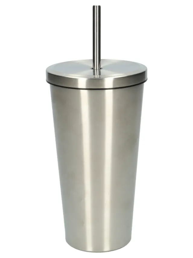Wibra Bicchiere Termico Acciaio Inox 500 ml con Cannuccia