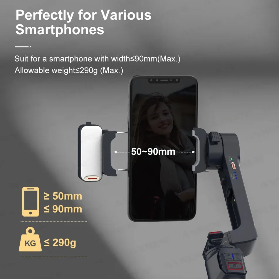ADAMANTA A10 SKU 6034 gimbal 2 assi selfie stick con luce LED