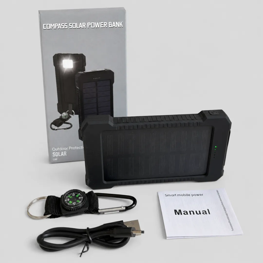 ADAMANTA power bank solare 8000mAh bussola torcia LED