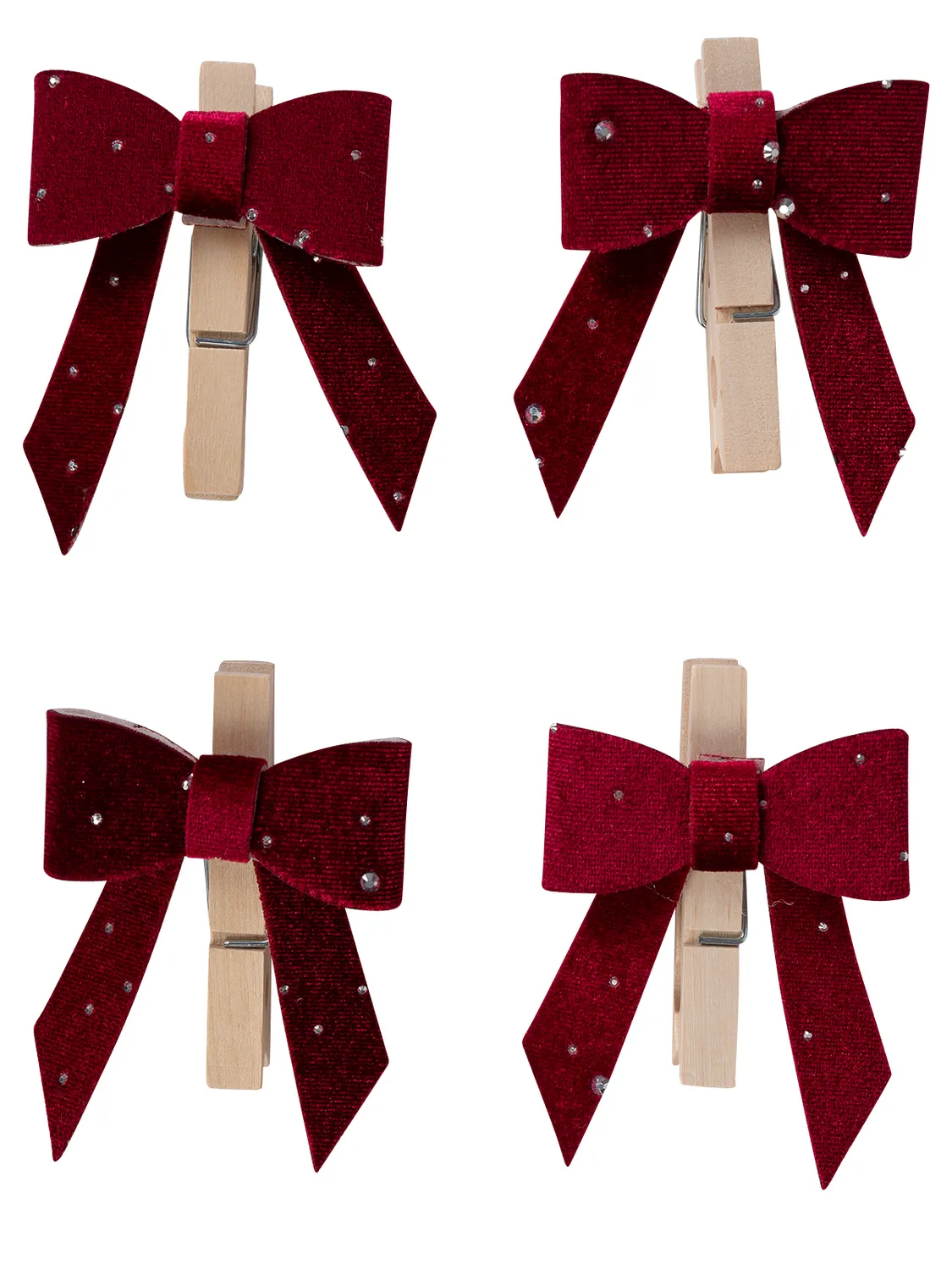 Wibra mollette decorative fiocco 4 pezzi rosse strass