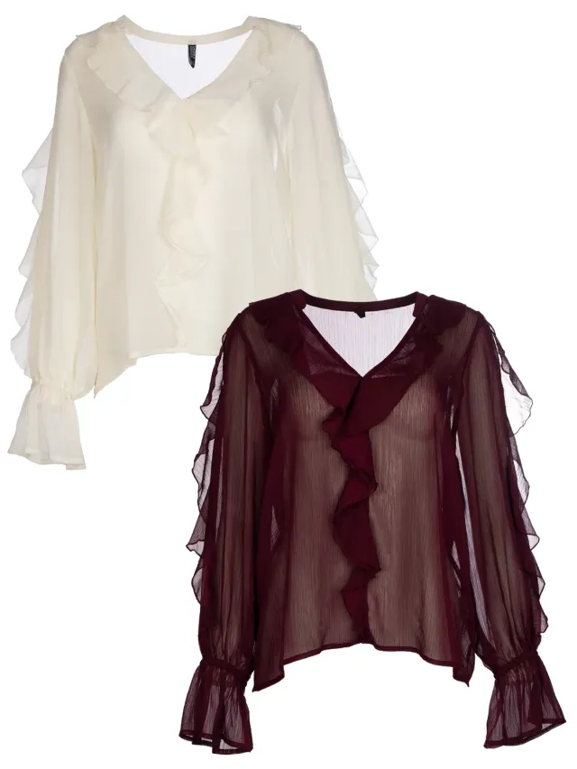 Wibra Ruffle Chiffon camicetta chiffon con volant leggera