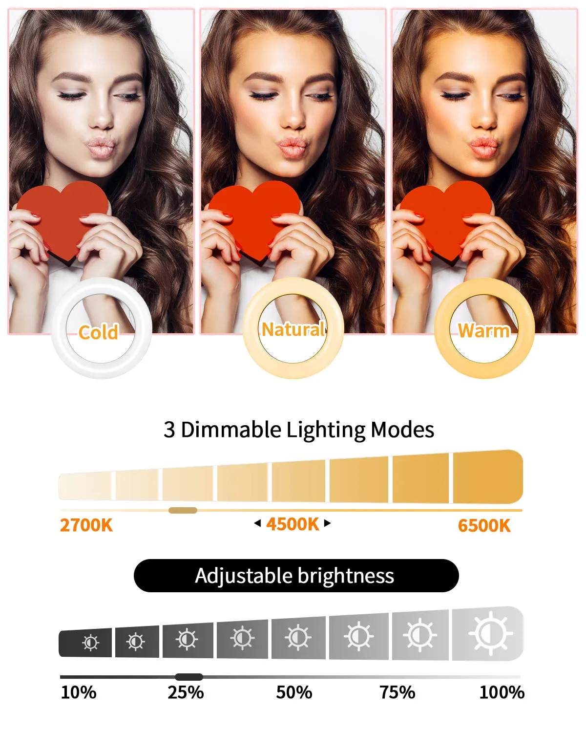Action luce ad anello 6 pollici selfie USB dimmerabile