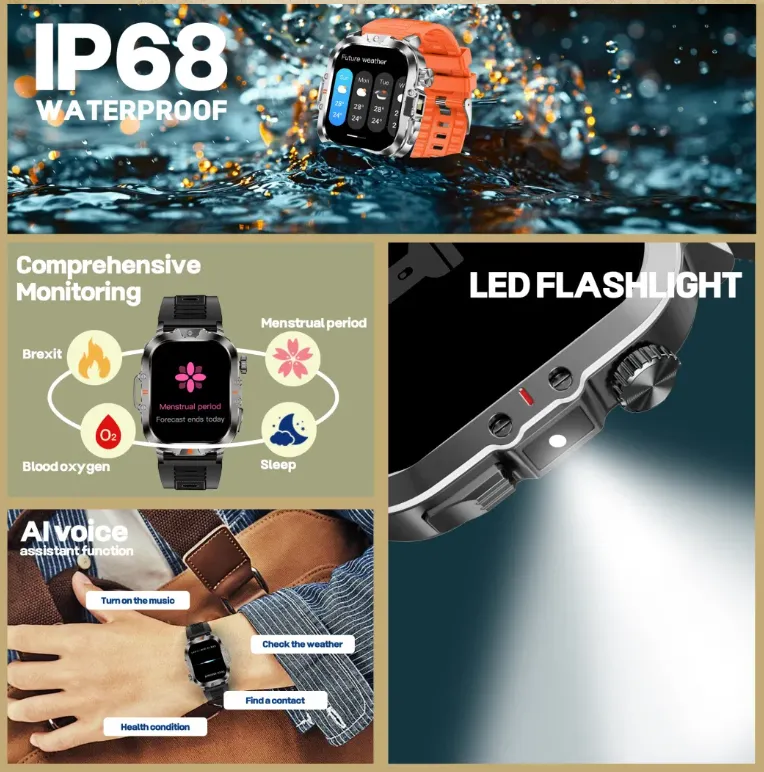 ADAMANTA V17 smartwatch impermeabile con torcia