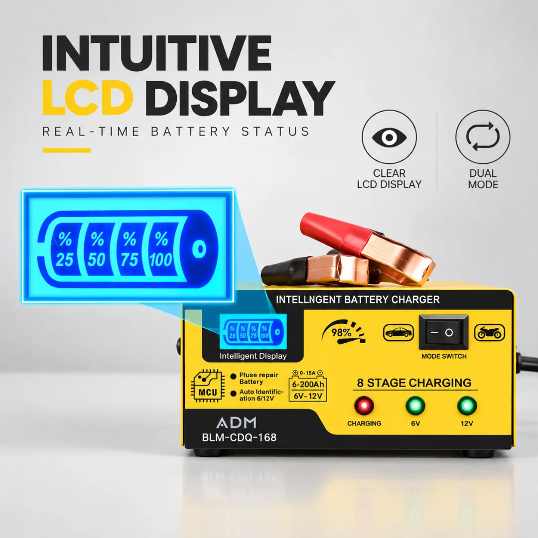 ADAMANTA BLM-CDQ-168 caricabatterie auto 12V/24V 15A LCD