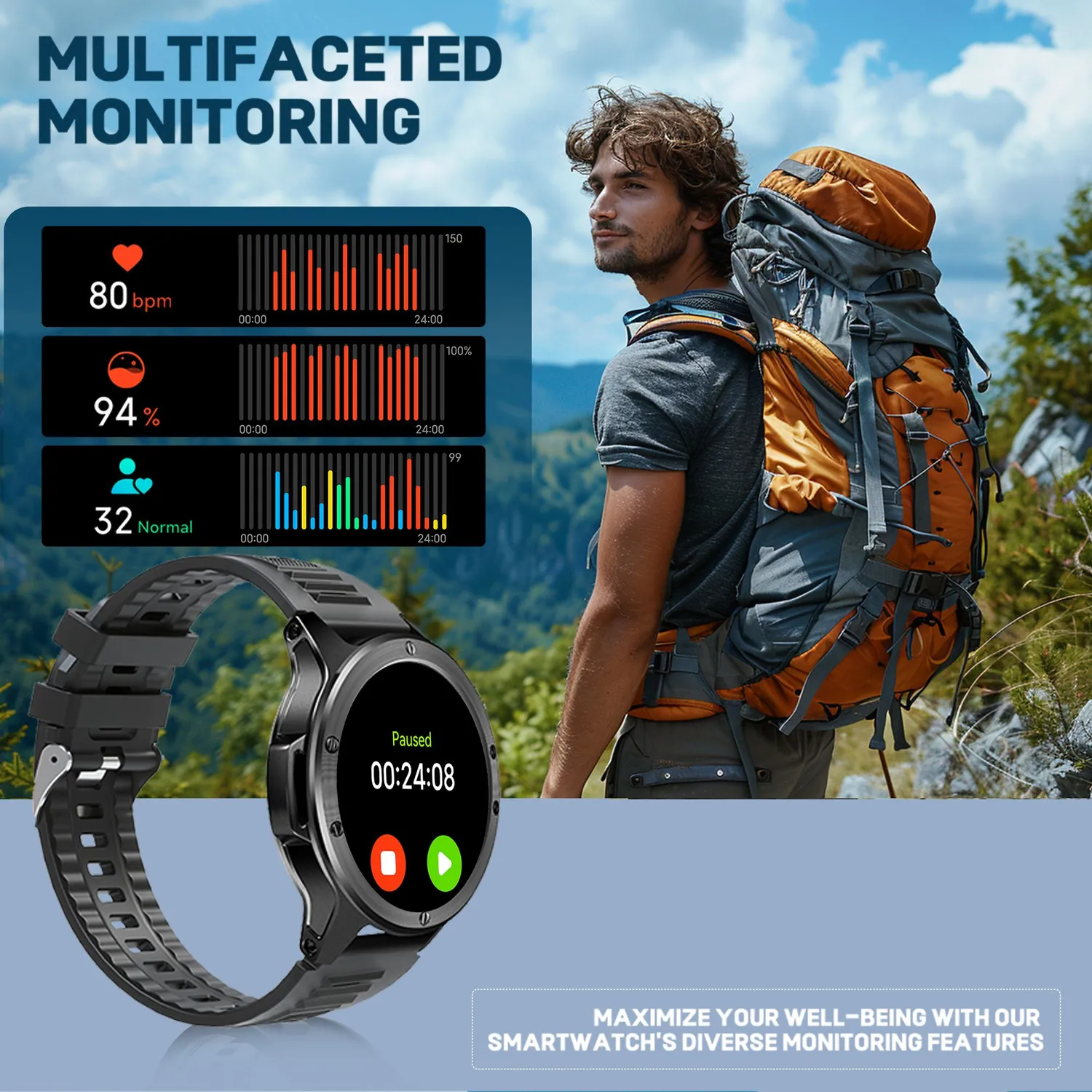 ADAMANTA V21 smartwatch con torcia sport IP68