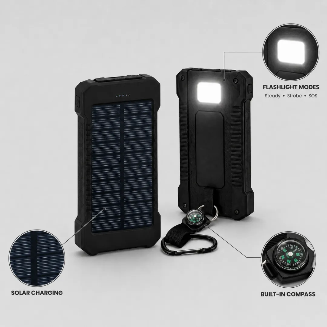 ADAMANTA power bank solare 8000mAh bussola torcia LED