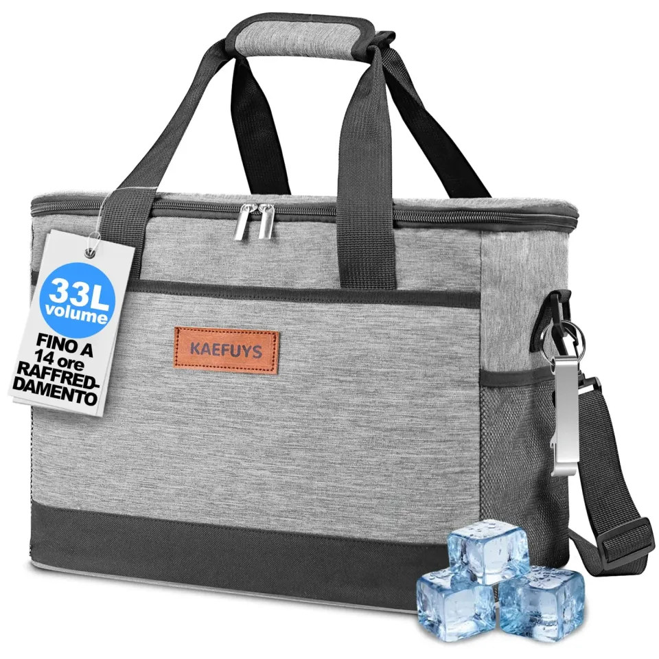 Kaefuys Borsa termica 33L con tracolla caldo-freddo grigia