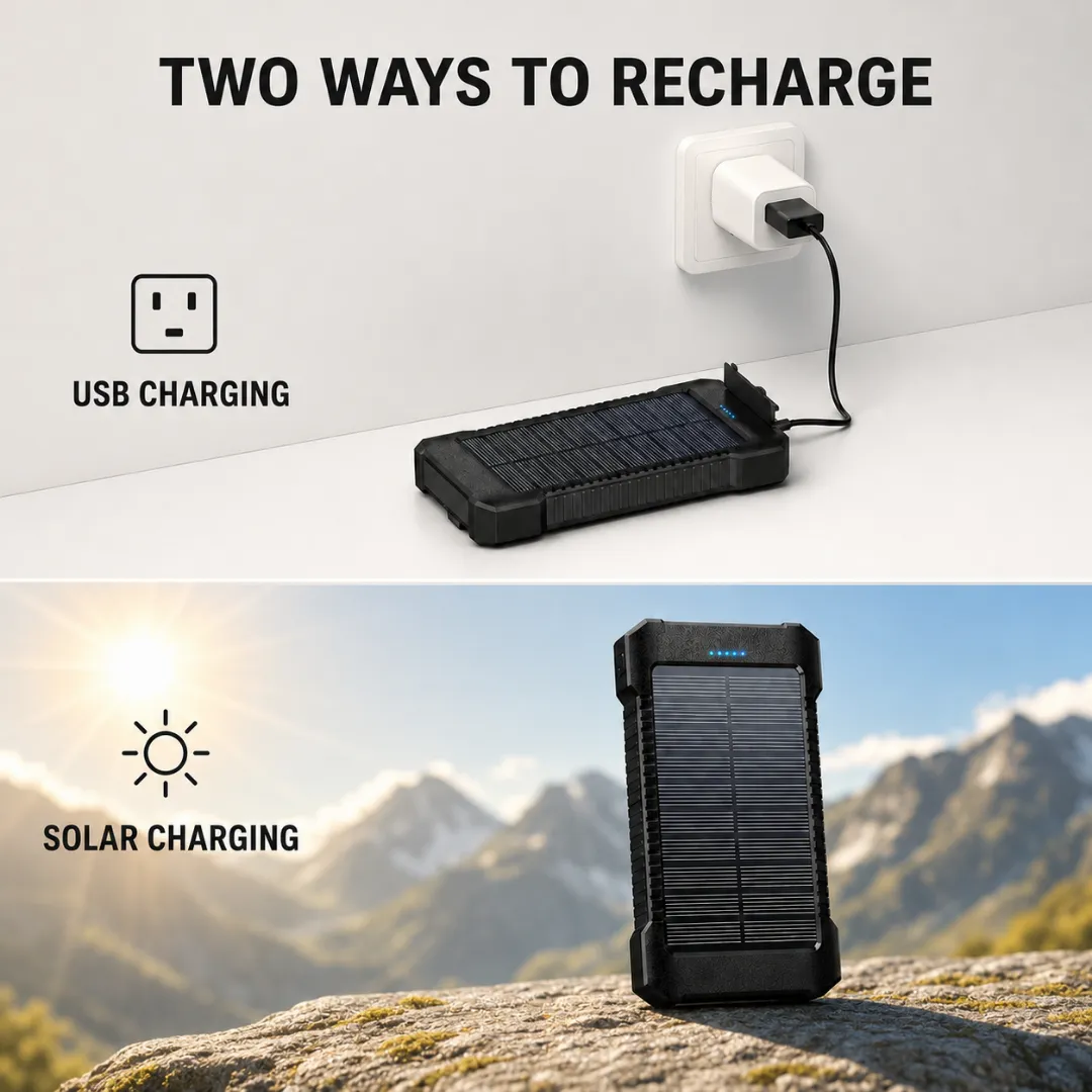 ADAMANTA power bank solare 8000mAh bussola torcia LED