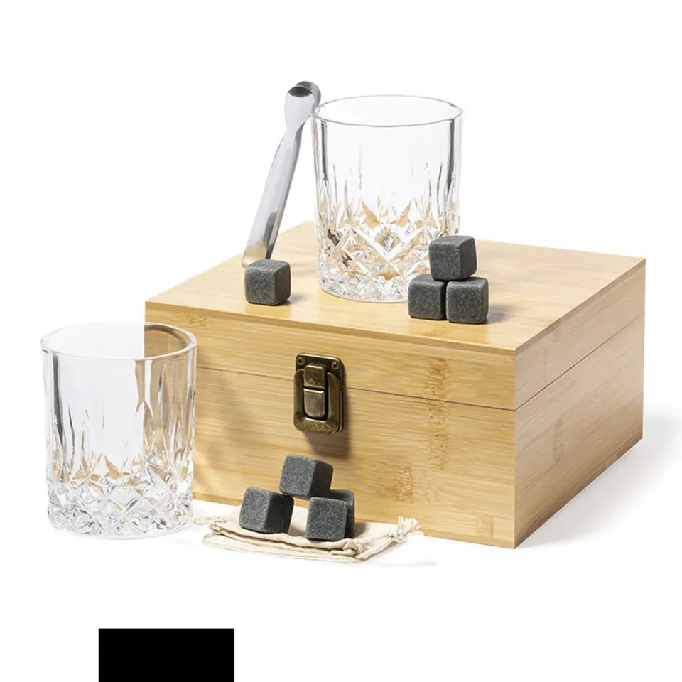 3BPRO 1706 set whisky in bambù con 2 bicchieri