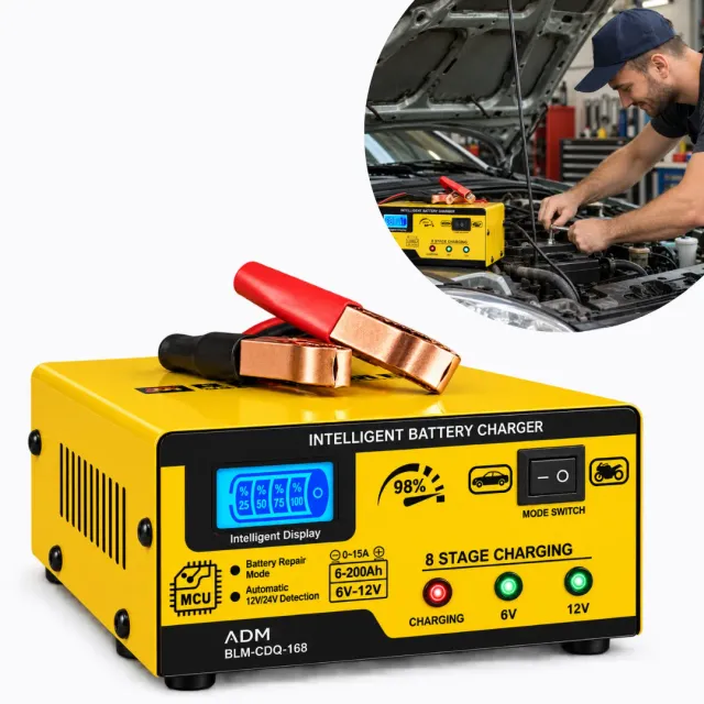 ADAMANTA BLM-CDQ-168 caricabatterie auto 12V/24V 15A LCD