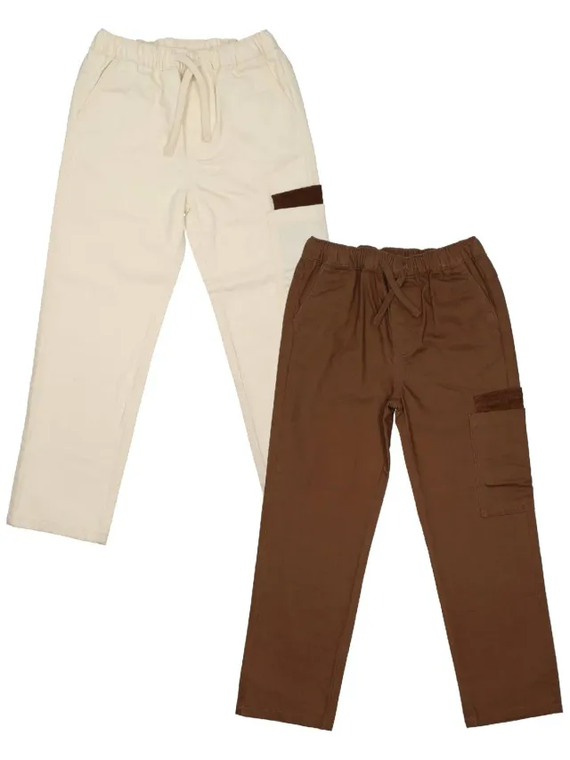 Wibra pantaloni bambino cargo twill ecru in cotone