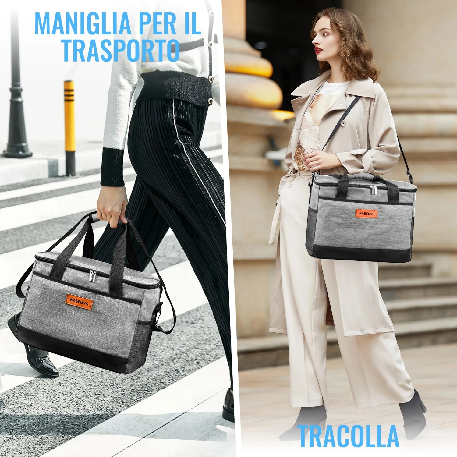 Kaefuys Borsa termica 33L con tracolla caldo-freddo grigia
