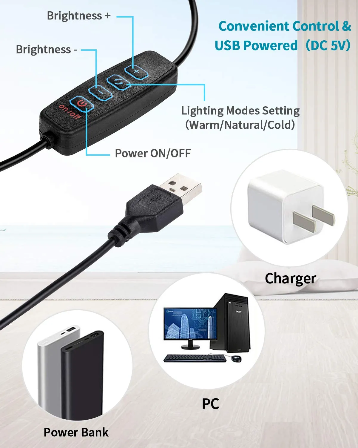Action luce ad anello 6 pollici selfie USB dimmerabile