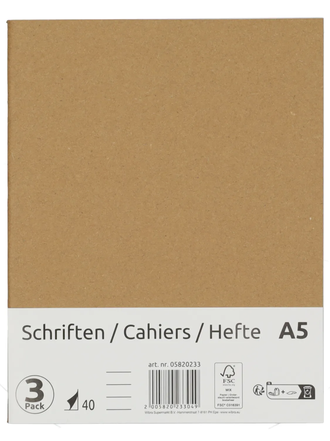 Wibra Quaderno A5 a Righe 3 Pezzi 80 Pagine