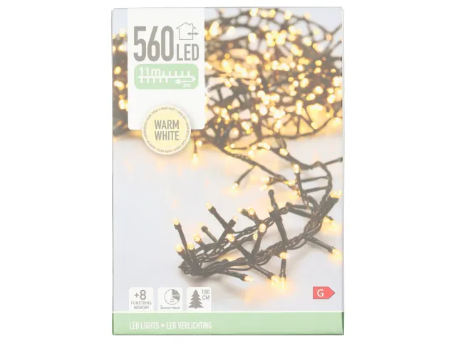 Wibra catena luminosa LED 560 luci bianco caldo 11 m