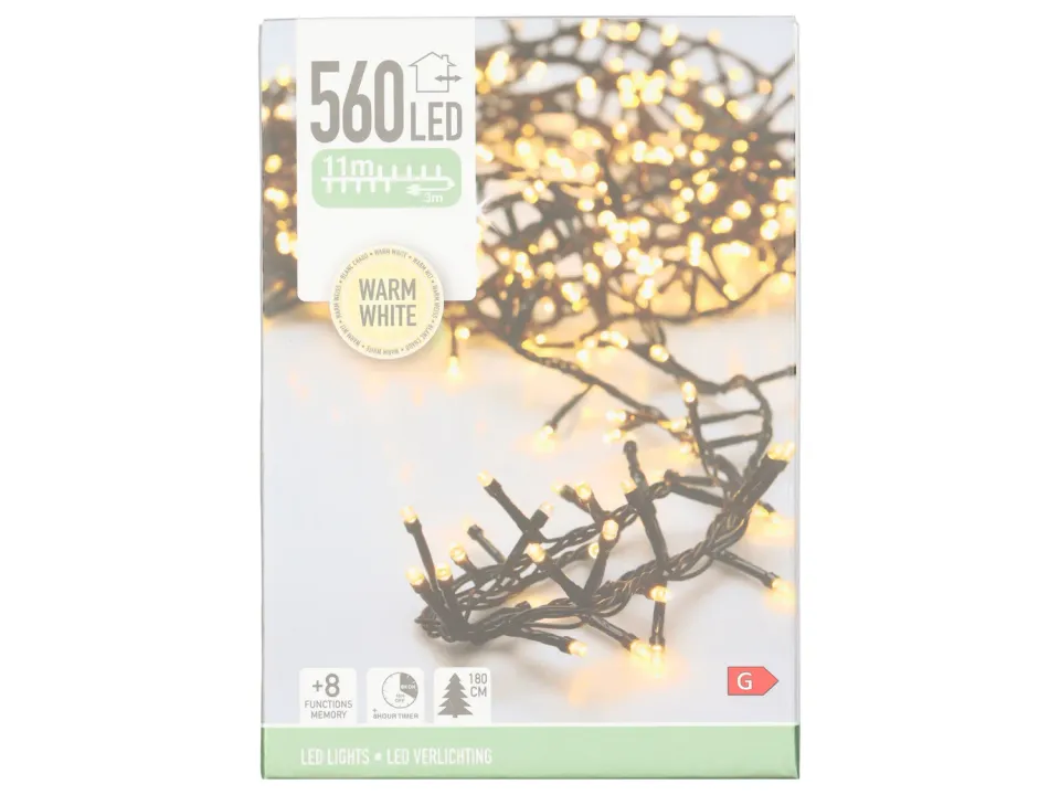 Wibra catena luminosa LED 560 luci bianco caldo 11 m