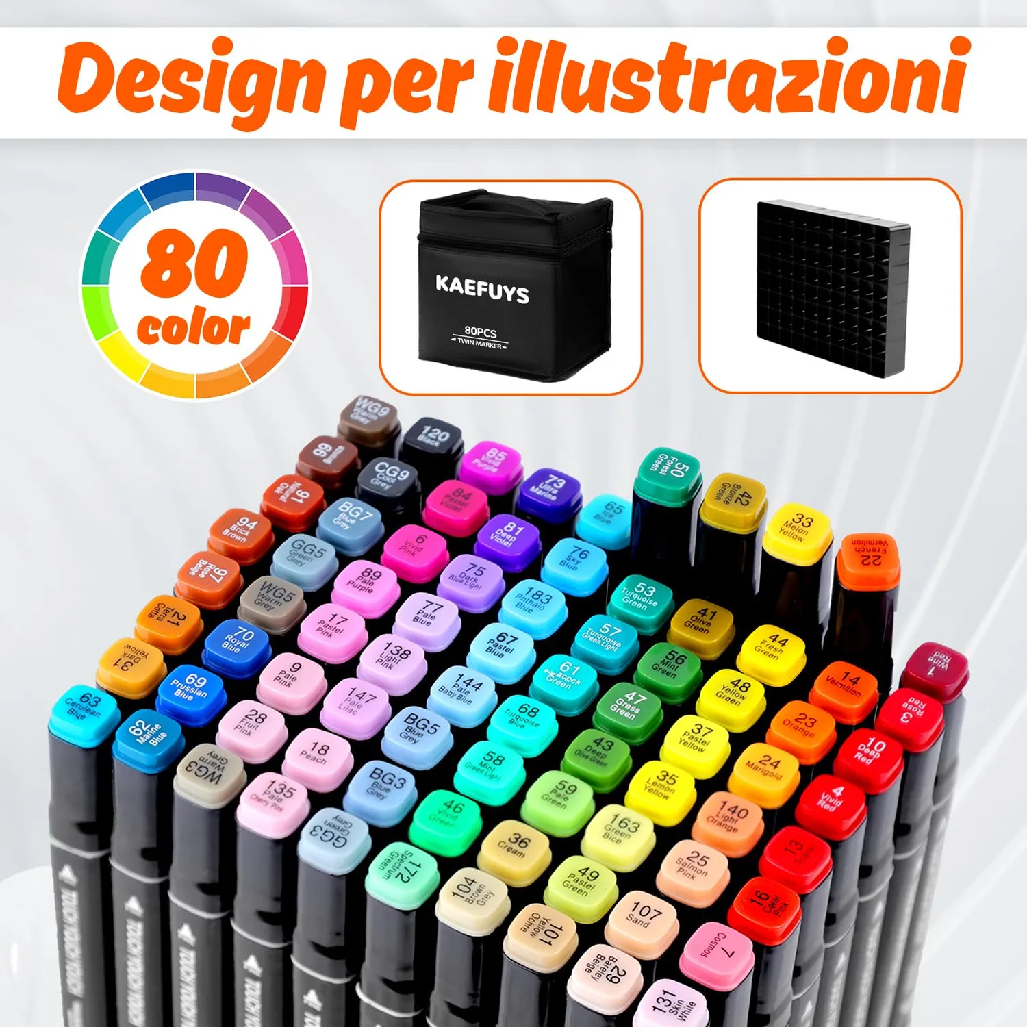 Kaefuys Pennarelli doppia punta alcol impermeabili 80 colori