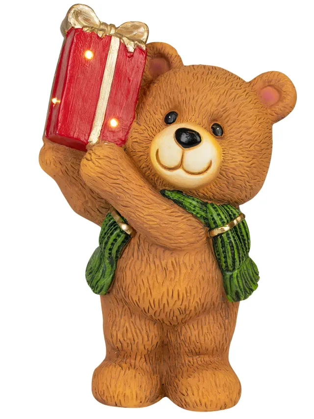 Wibra orso natalizio LED regalo 39,5 cm marrone