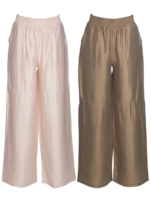 Wibra pantalone metallizzato wide leg donna elastico
