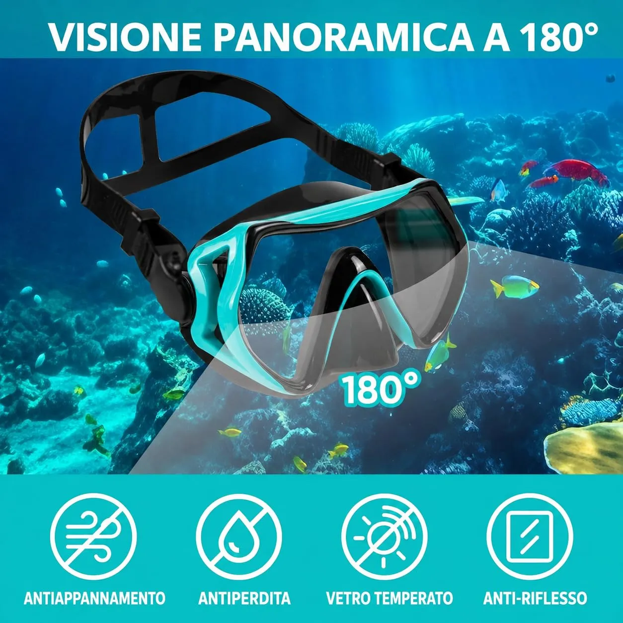 Kaefuys set snorkeling maschera subacquea 180°