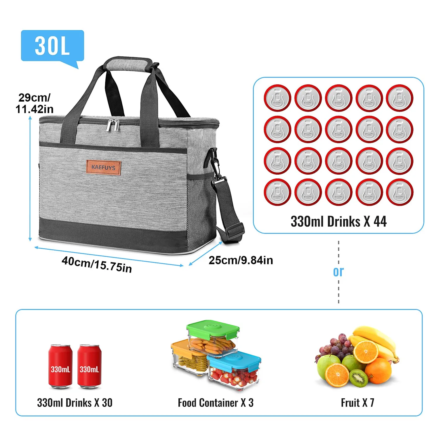 KAEFUYS Borsa Termica Morbida 30 L 45x25x29 cm