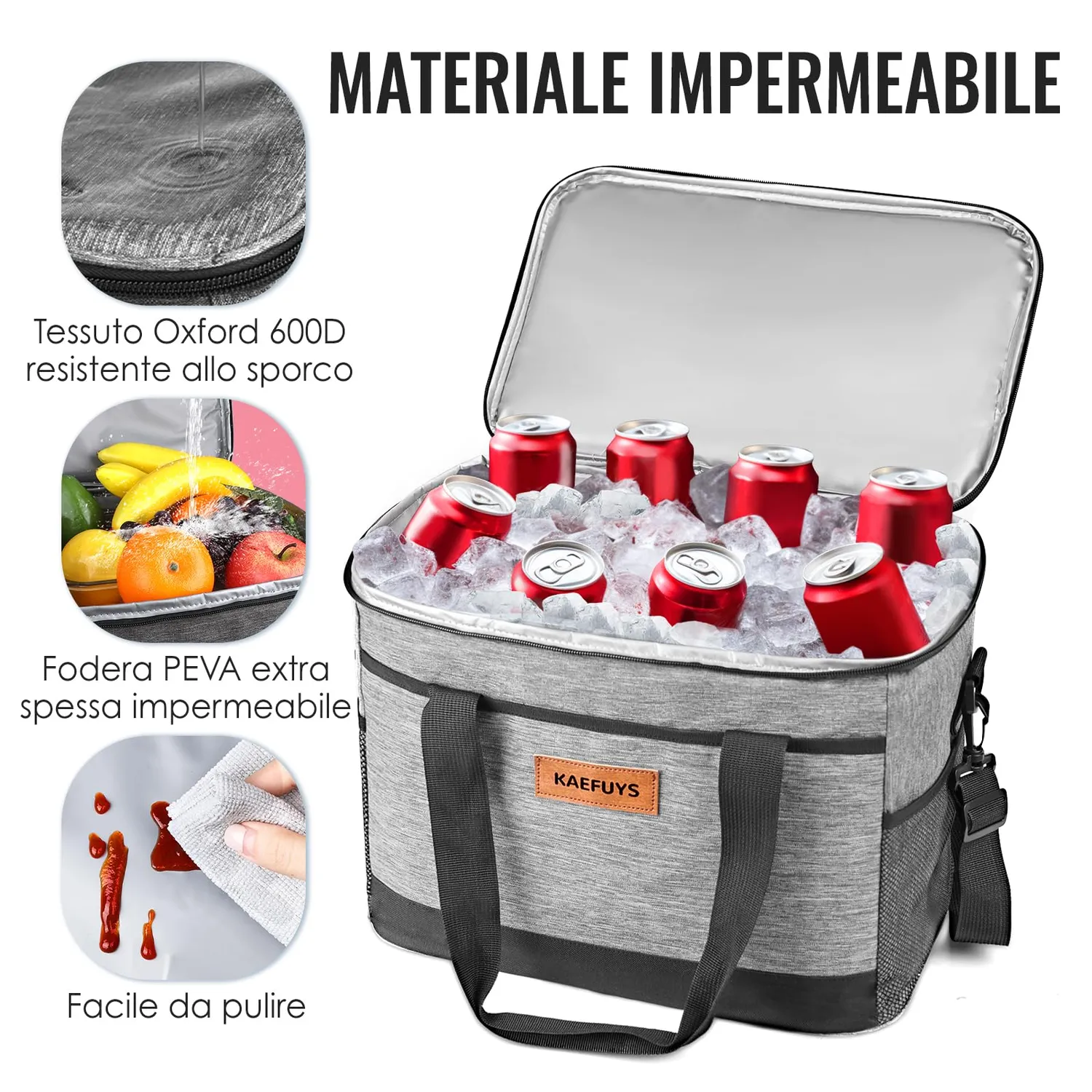 Kaefuys Borsa termica 33L con tracolla caldo-freddo grigia