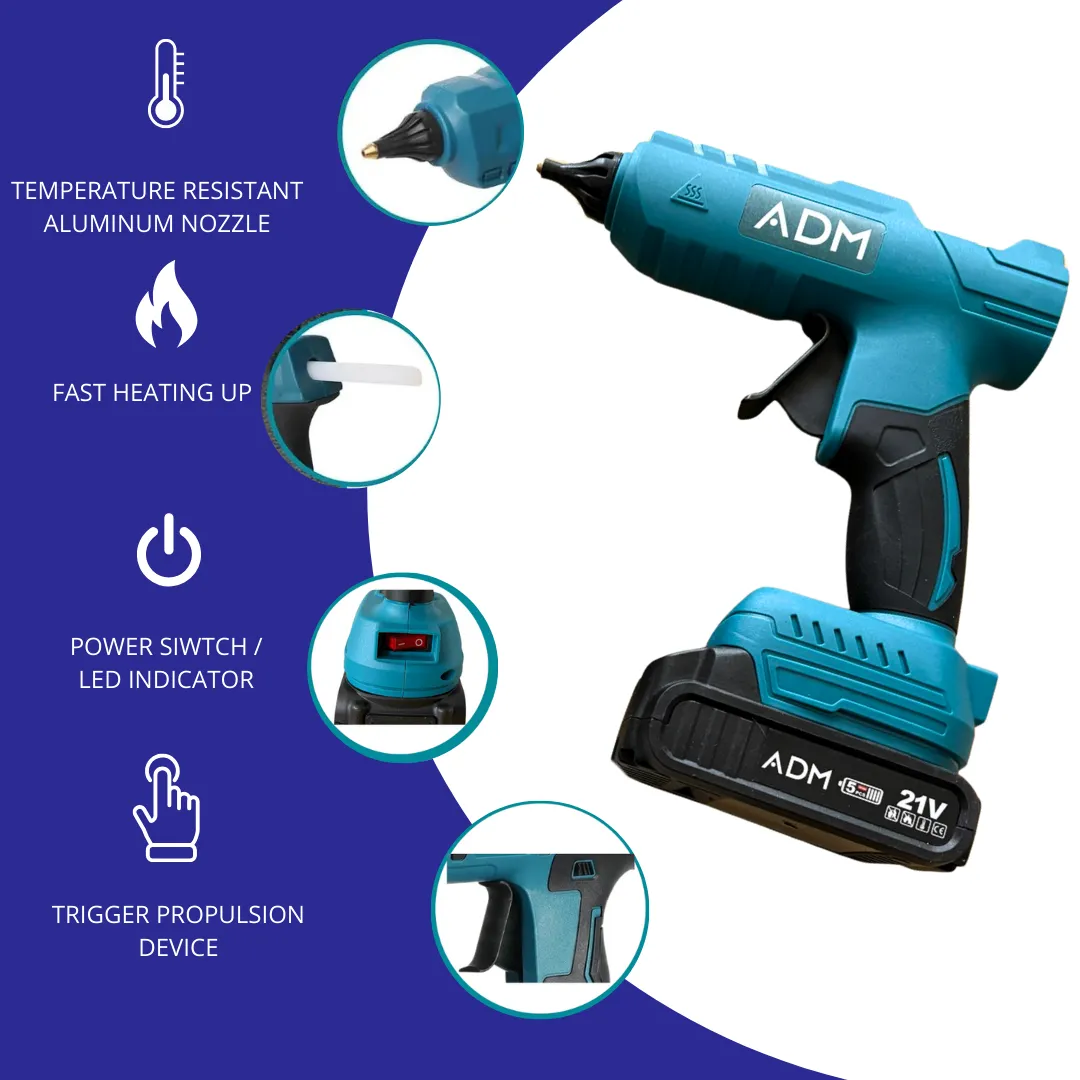ADAMANTA ADM 7006 Pistola Colla a Caldo a Batteria 21V