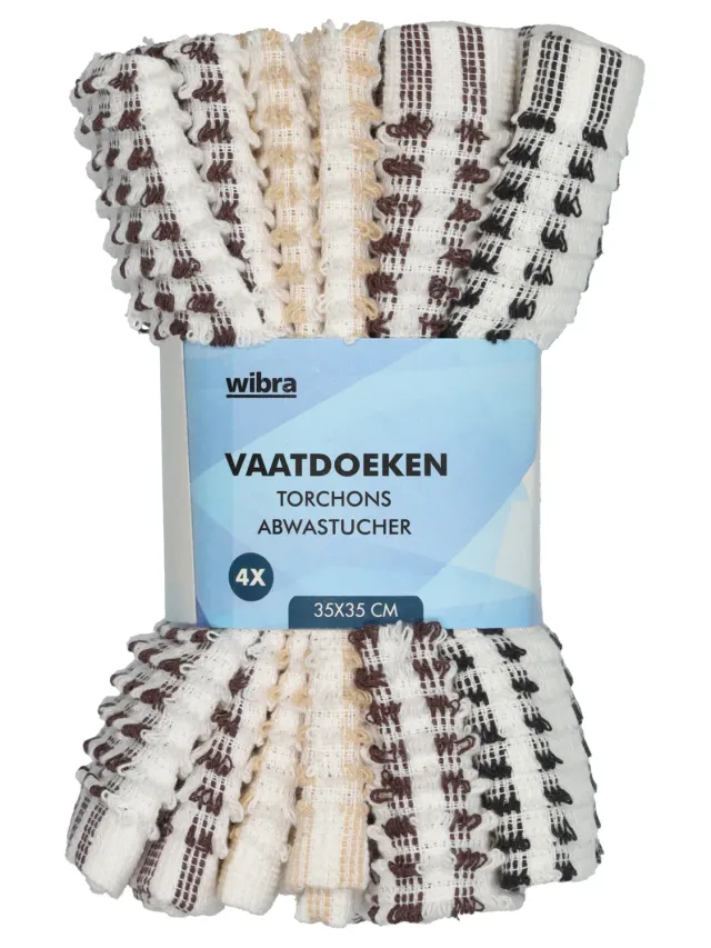 Wibra Strofinacci Cucina a Righe 35x35 cm 4 Pezzi Cotone