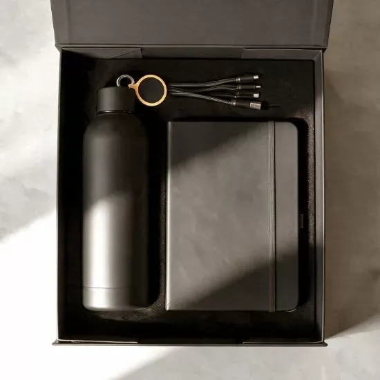 Obsidian set regalo taccuino borraccia cavo bambù
