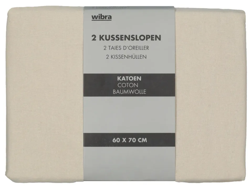 Wibra Federe Cotone 60x70 cm Beige 2 Pezzi
