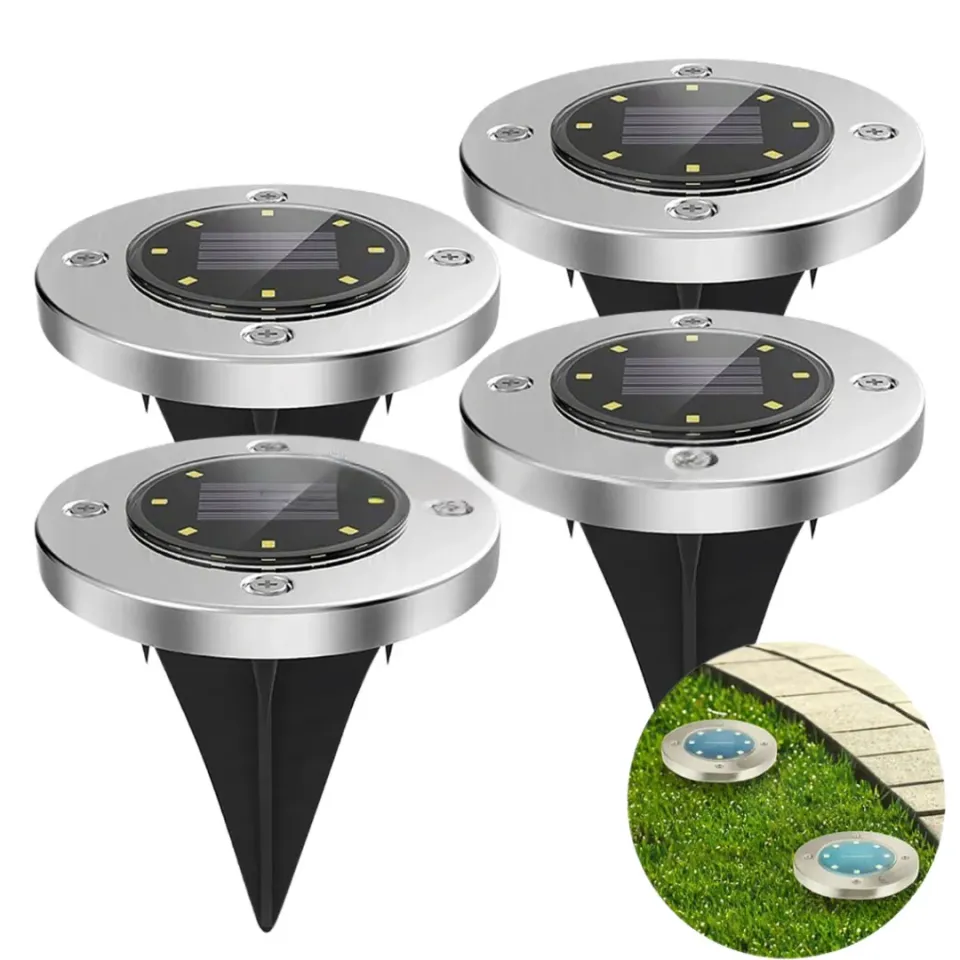 ADAMANTA 350 Luci Solari da Giardino a Disco 4 Pezzi