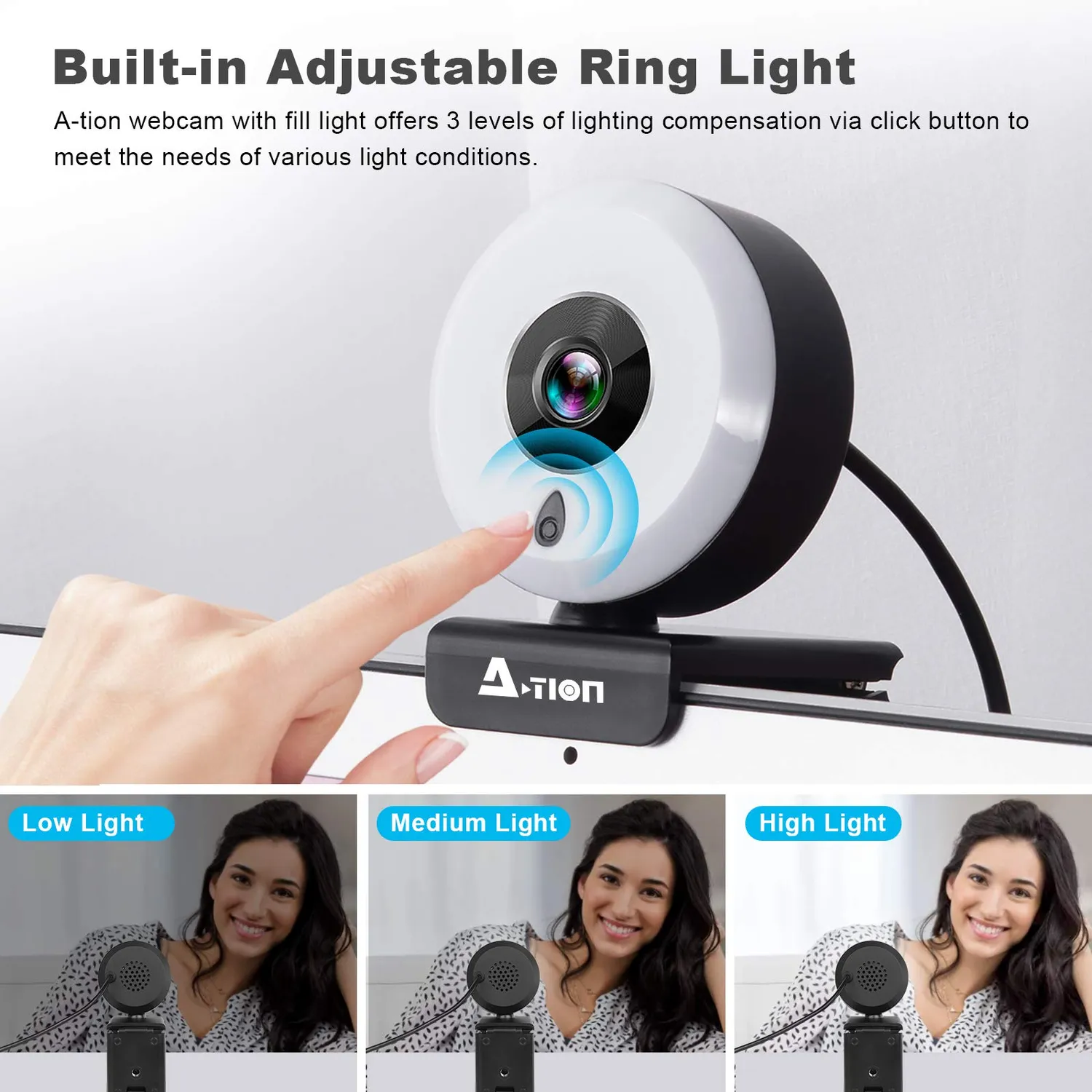 Action webcam PC 1080P Full HD con microfono e luce
